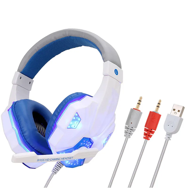 light white Игровые гарнитуры, большие наушники, светильник, микрофон, стерео наушники, глубокий бас, для ПК, компьютера, геймера, ноутбука, PS4, игры, США - Цвет: light white