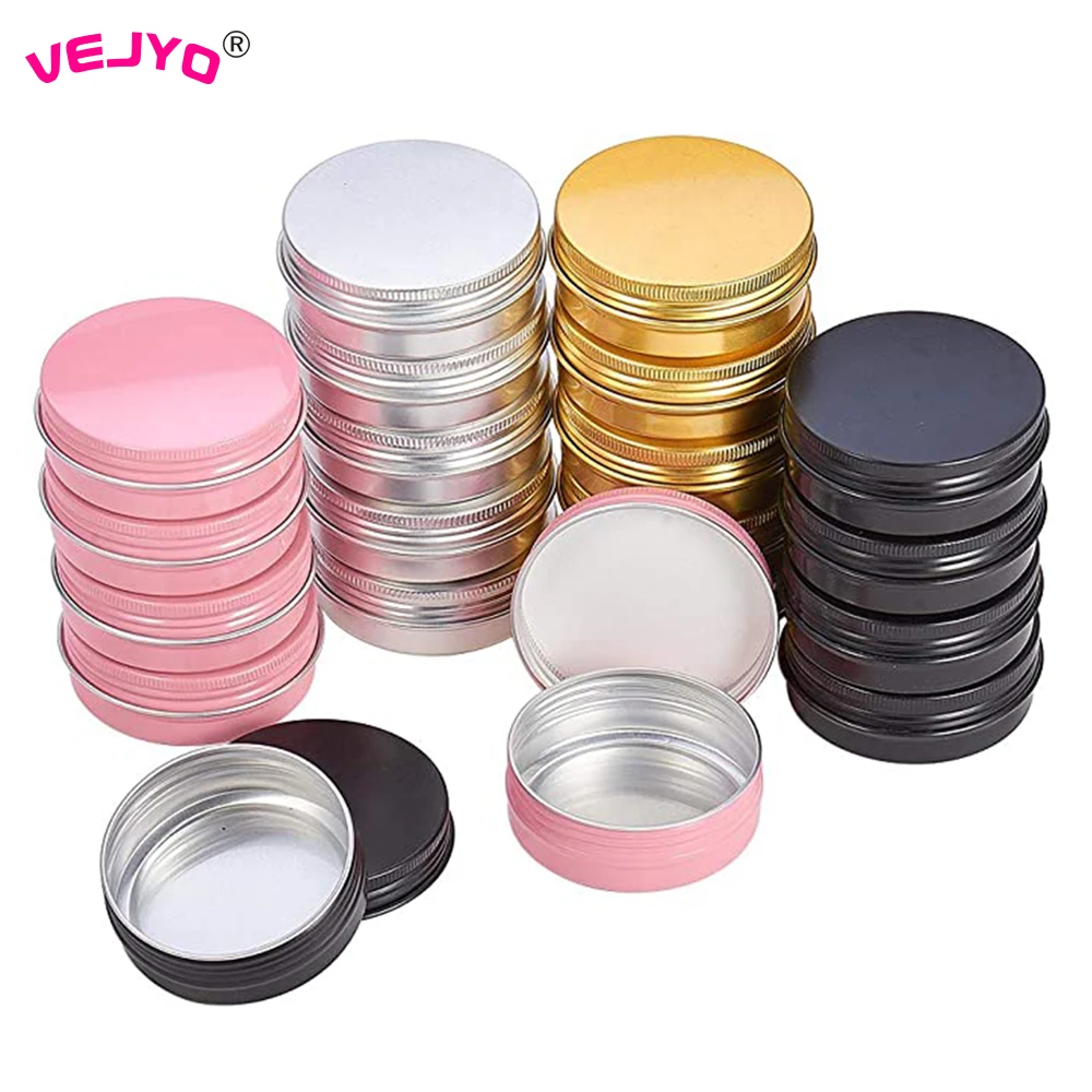 50pcs Empty Aluminum Jar Sample Packaging Cosmetic Bottle Metal Tin Refillable Cream Containers Screw Cap Pot Ointment Box 60g
