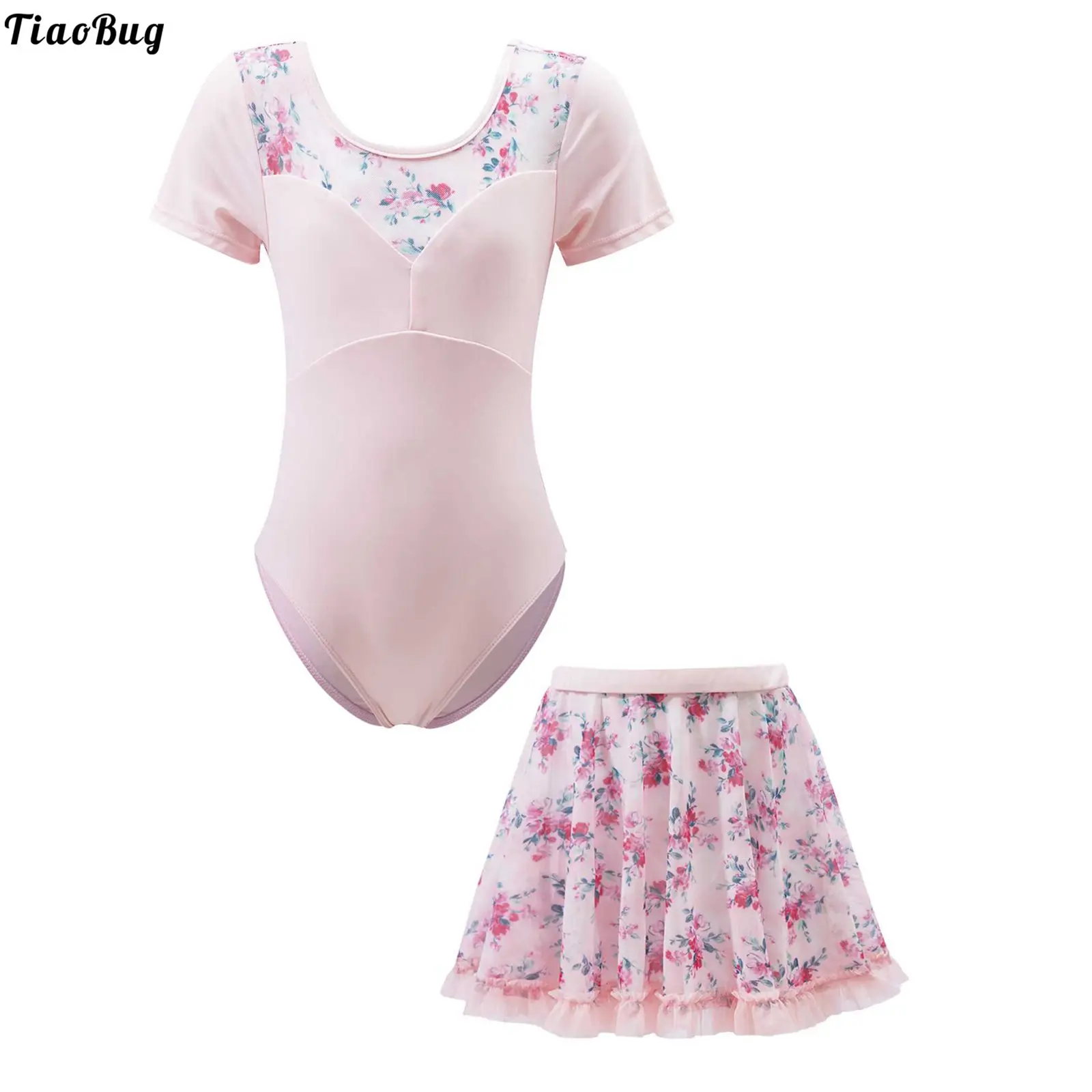 Детские костюмы для танцев балерины TiaoBug девочек выступлений трико с короткими