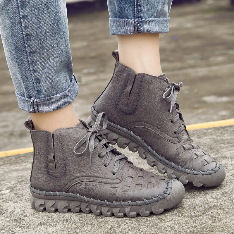 GKTINOO/2021 Женская модная Винтажная обувь из натуральной кожи Женские ботильоны на