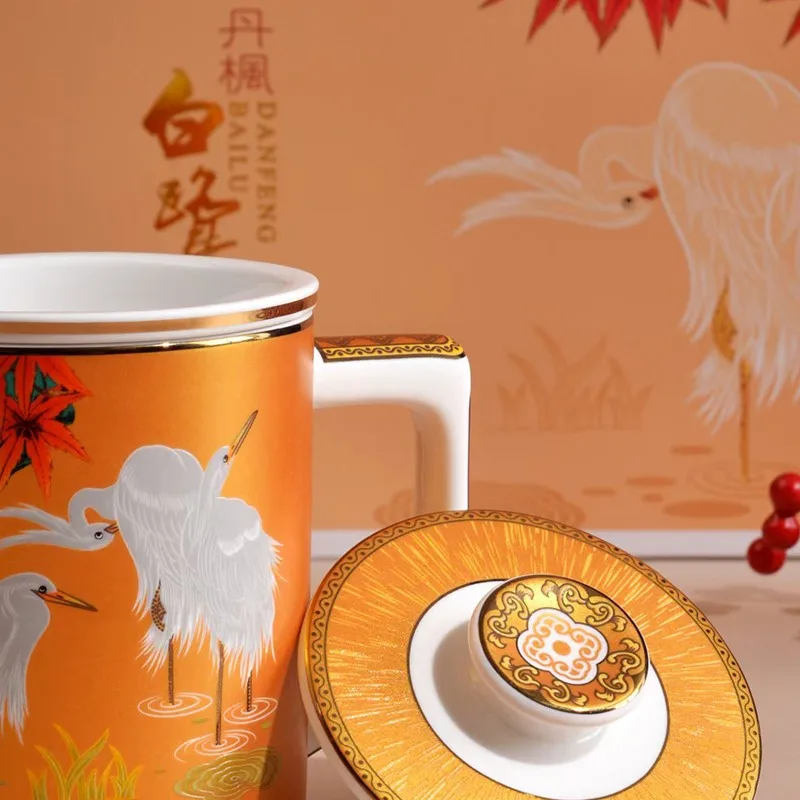Taza de t&eacute; de porcelana China de hueso de gama alta, vaso de regalo de gran capacidad con tapa, taza de t&eacute; Simple para reuniones, 550ml-2
