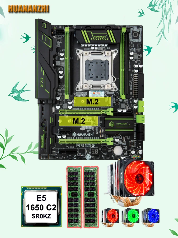 

HUANANZHI X79 Super Motherboard Computer Combo Dual M.2 Slots Xeon CPU E5 1650 3.2GHz 6 Tubes CPU Cooler 32G RAM 2*16G REG ECC
