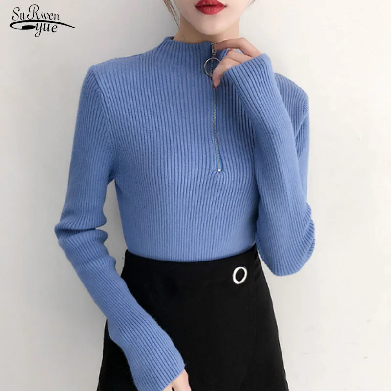 

2020 Autumn New Solid Wool Sweaters Turtleneck Women Sweater Office Lady Pullover Bottoming Winter Clothes Women with Zip 10553