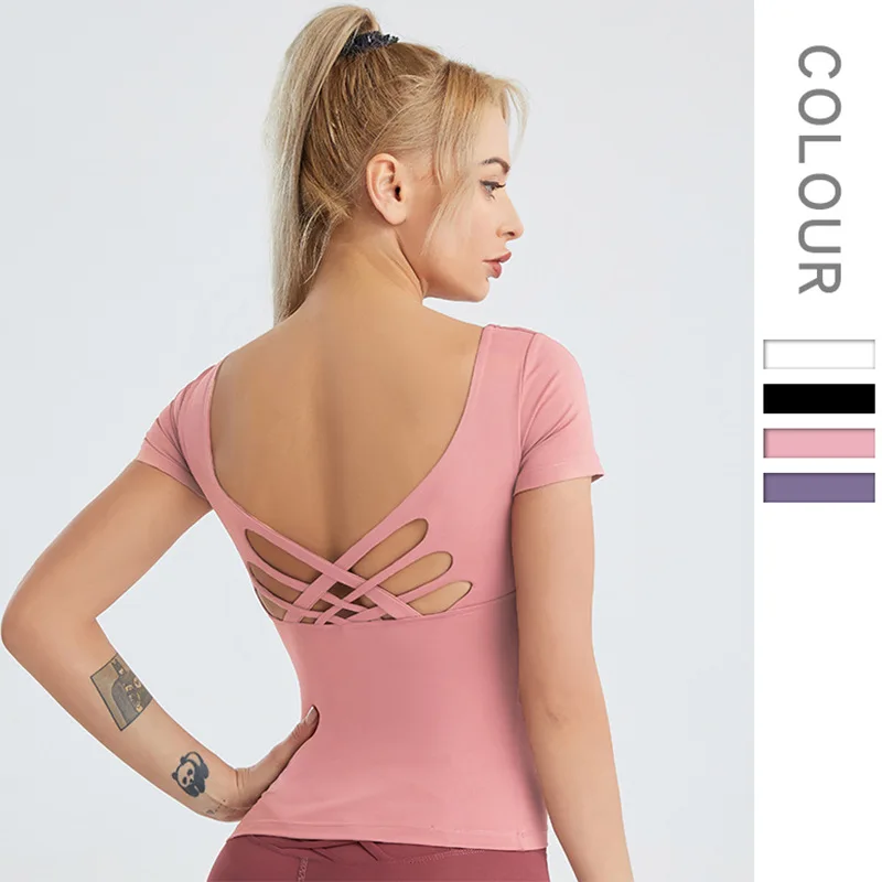 

TTING 2021 Горячая фитнес открытые Женские однотонные футболки тренировок, занятий спортом, йогой, с низким вырезом на спине майка тренажерный з...