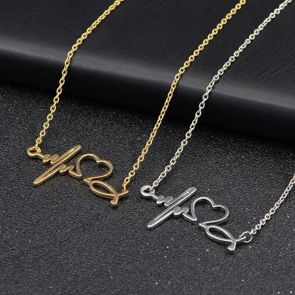 

Imixlot Creativity ECG Love Heart Style Couple Pendant Necklace Beautiful Neck Decor Jewelry Wedding Anniversary Gift