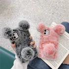 Милый мультяшный чехол с пышной пандой для iPhone 11, 12, Mini Pro, X, XS, Max, XR, 8, 7, 6, 5, 6s, флисовый Мягкий силиконовый чехол из ТПУ