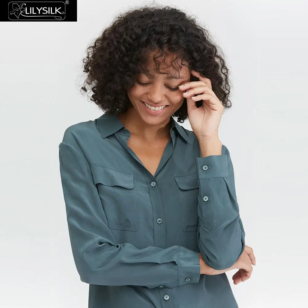Рубашка LilySilk 100 шелковая женская базовая плиссированная блузка с длинным рукавом