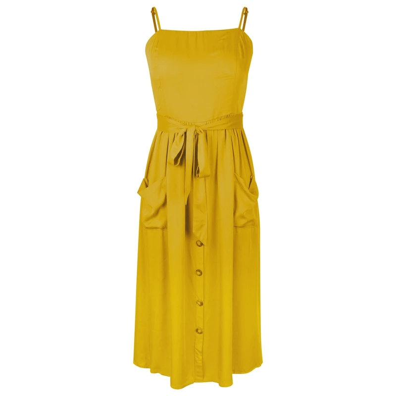 

Women Sleeveless Backless Button Midi Sundress