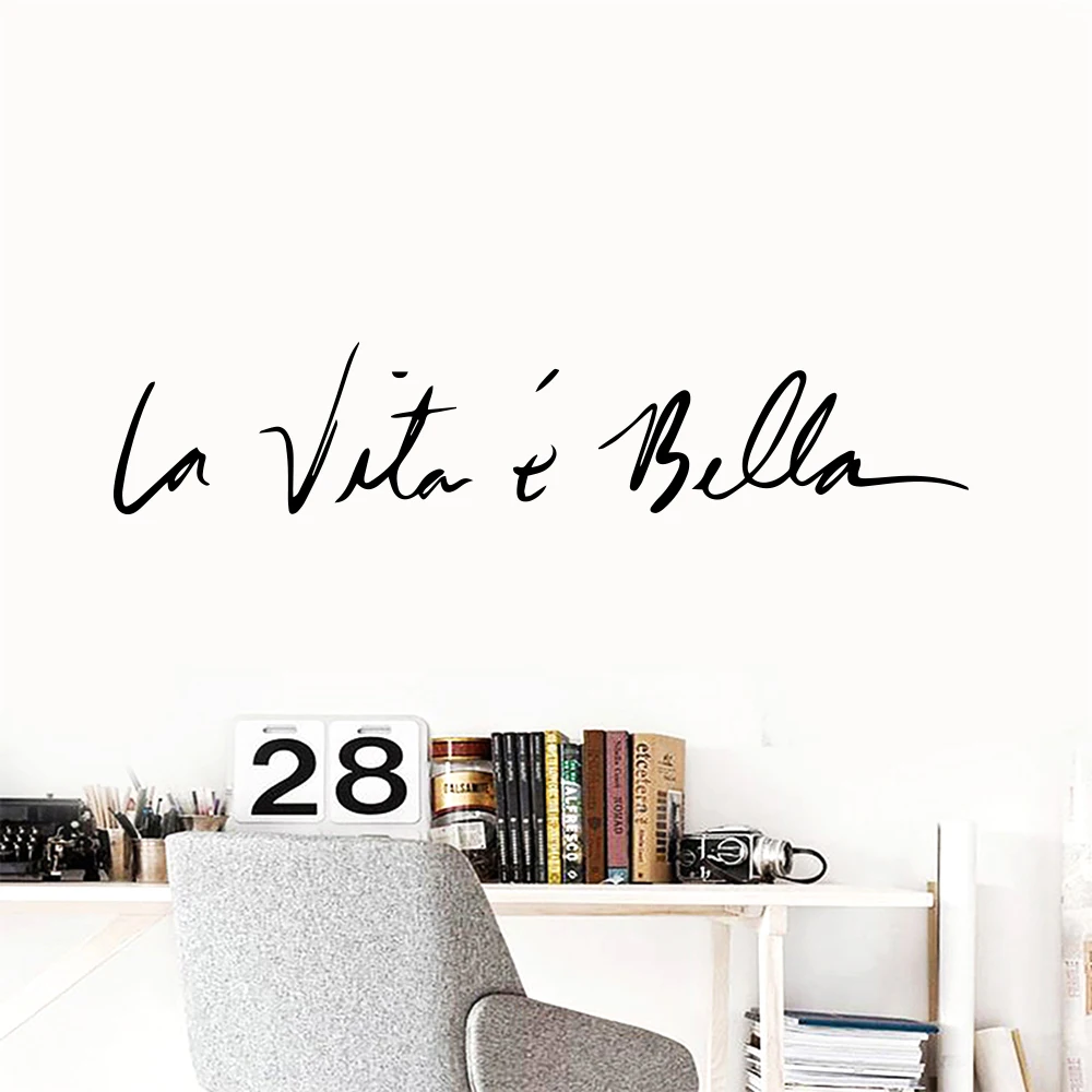 

WJWY Nordic Style Quotes Vinyl Wall Sticker La Vita E Bella Italian Phrase Mirrors Wall Art Decals Murals Home Bedroom Decor