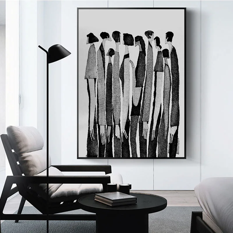 Современные черно-белые абстрактные персонажи, модные картины на холсте,  плакаты и принты, настенные художественные картины для гостиной, домашний  декор | AliExpress