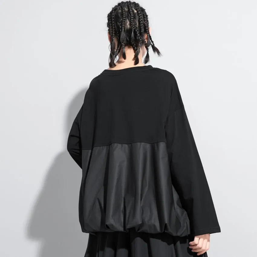 

Оригинальный необычный дизайн Черная прошитая футболка Женская мода осень и зима с длинным рукавом Повседневные футболки