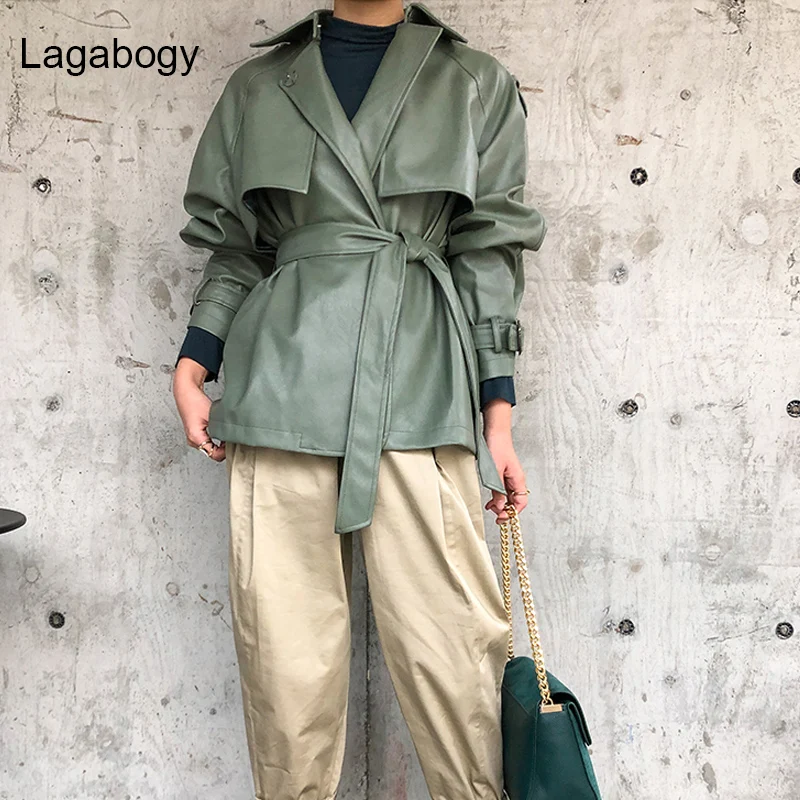 Осенняя куртка из искусственной кожи Lagabogy 2022 повседневная женская уличная