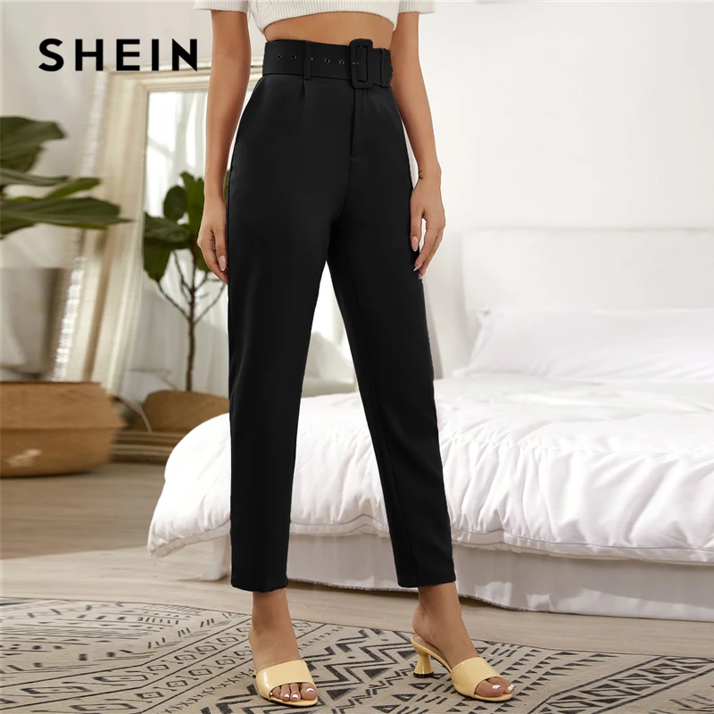 

SHEIN Self Tie Cropped Tailored Belted Pants Women 2021 Spring Summer High Waist Trousers Office Ladies Elegant Pants