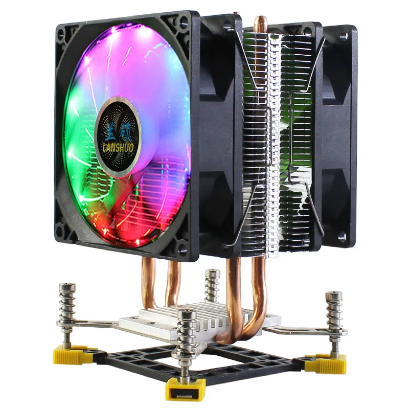 Кулер для процессора с RGB-светодиодами 1150 контактов 2 тепловые трубки 9 см двойной