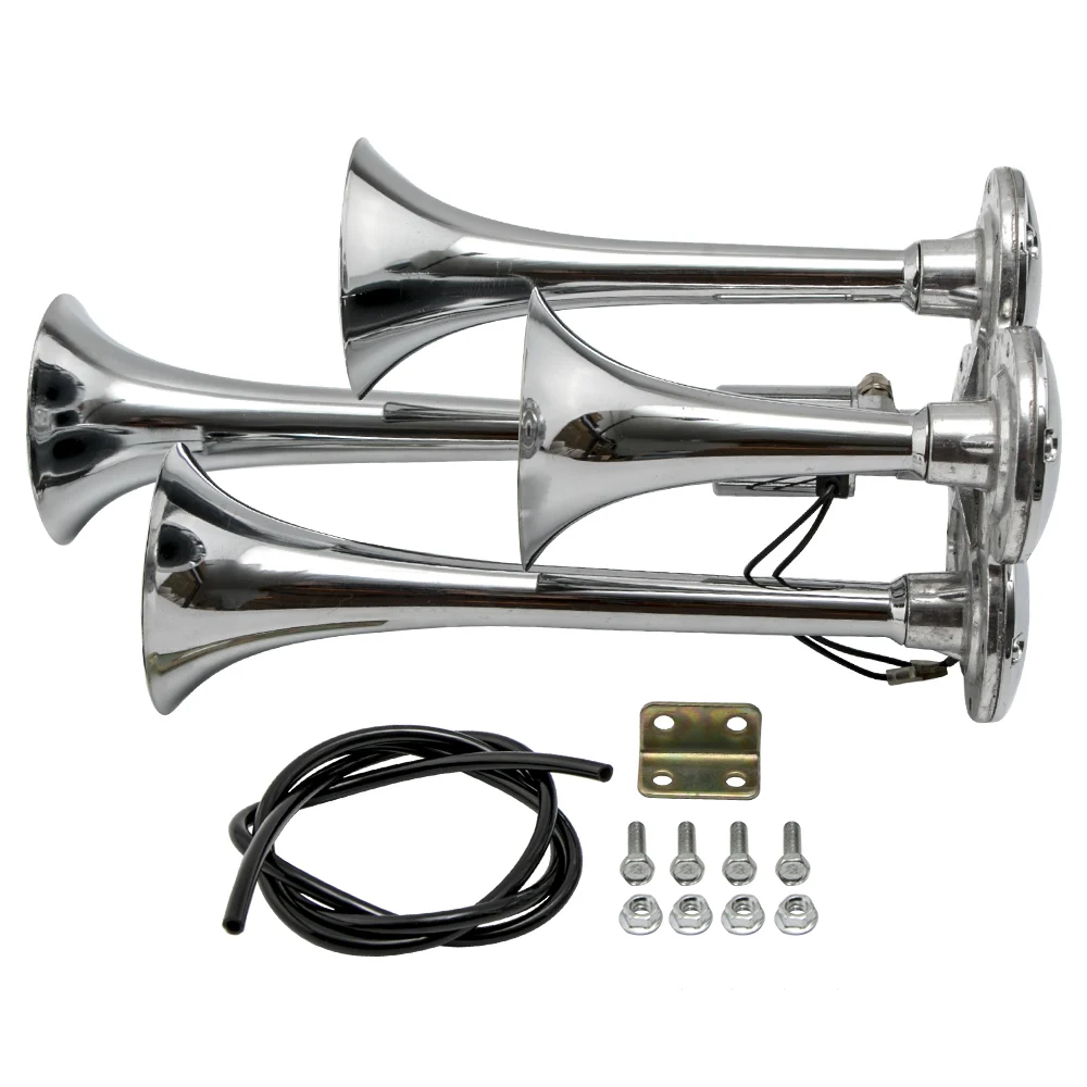 

New HORNS Train Air Horn 4 Trumpets Chrome Plated for Truck/Car Loud Sound