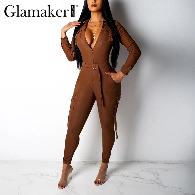 Женский комбинезон с отложным воротником Glamaker элегантный вечерний длинным