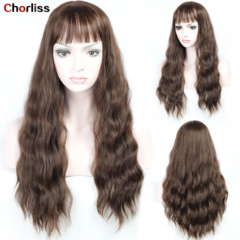

24" Long Loose Wave Grey Pink Synthetic Wigs With Bangs Chorliss Fashion Daily Life Cosplay Heat Resistant Fiber Wigs For Women