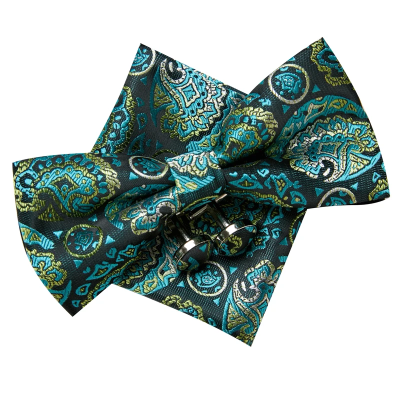 

Dropshipping Fit Formal Party 100% Silk Butterfly Tie Pocket Squares Cufflink Set Necktie Box Polka dot Male Ivory