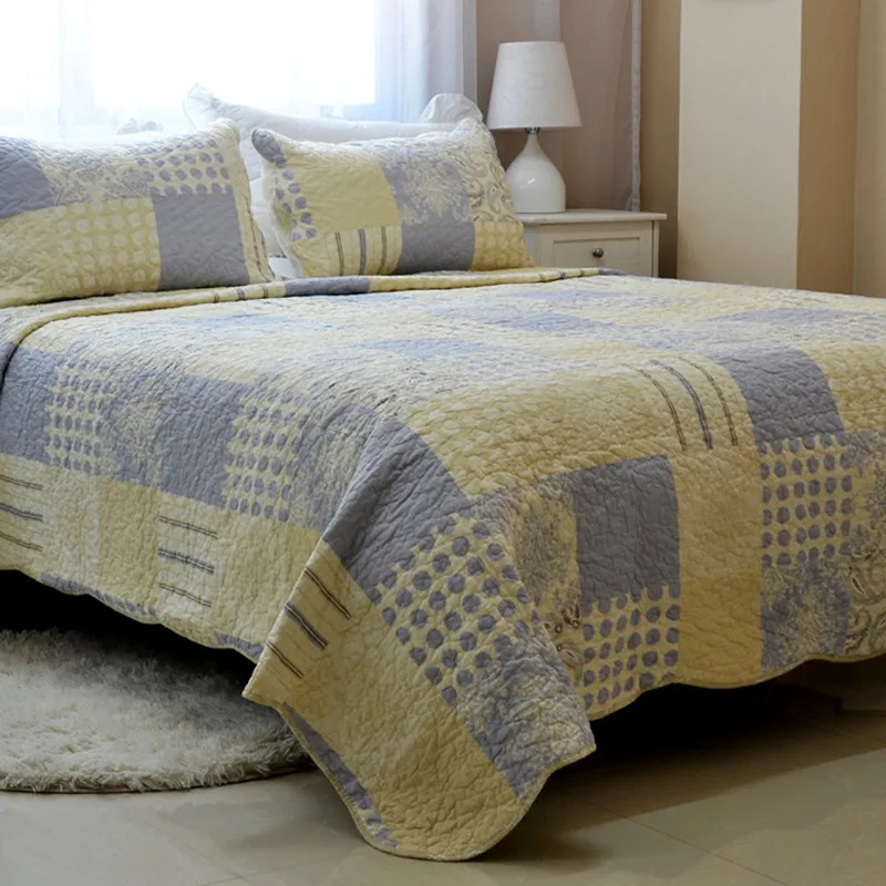 

3pcs quilt set patchwork quilts HOME bedding quilt set 100% cotton thin comforter + 2 pillowcase flower bedspread Europe duvet