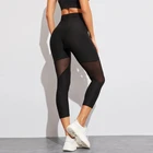 Женские брюки черные Лоскутные сетчатые обтягивающие женские эластичные спортивные быстросохнущие модные штаны для фитнеса