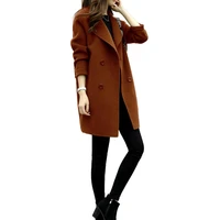 2020 new women jacket autumn winter solid color lapel double breasted midi coat woolen outwear lady button down jacket