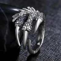 punk vintage dragon paw rings for men exaggerated gothic silver color adjustable open ring hiphop party jewelry wholesale
