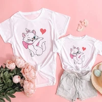 new cool fashion t shirt women marie cat print children tshirt disney aristocats mommy and me girl t shirts family look outfits