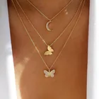 Женское винтажное многослойное ожерелье в стиле бохо, с подвеской в виде бабочки, Луны