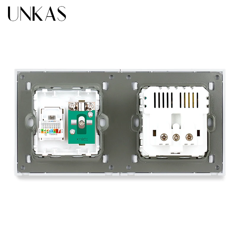 UNKAS электрическая розетка со стеклянной панелью европейского стандарта двойной