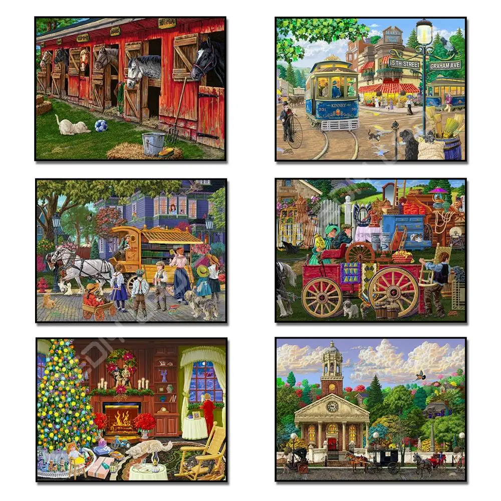 Полная Алмазная картина квадратная/круглая вышивка деревенский пейзаж