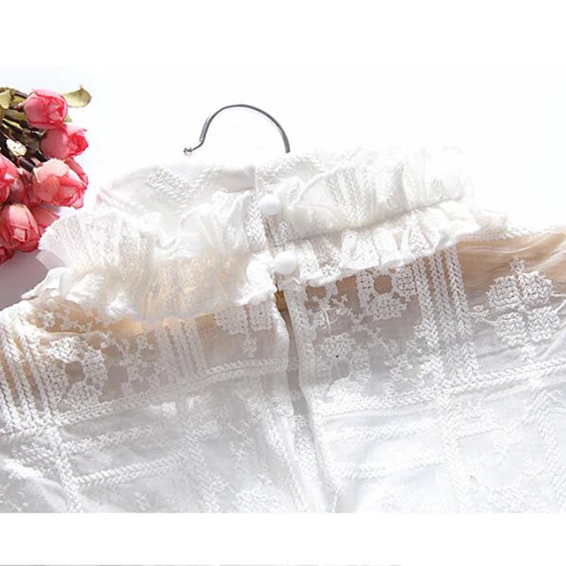 Рубашка с имитацией воротника белая кружевная маленькая блузка отстегивающимся