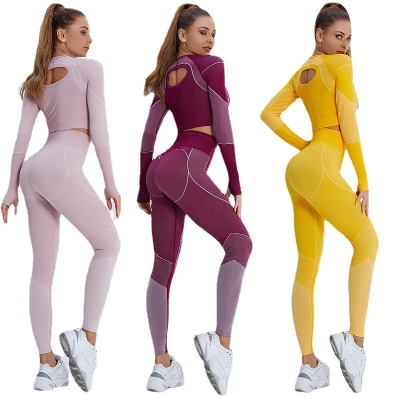 Chándal de manga larga para mujer, traje de Yoga para Fitness, conjunto deportivo de entrenamiento de dos piezas, ropa activa, ropa deportiva para gimnasio (0)