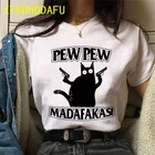 Женская футболка Pew Madafakas, черная футболка с котом, Повседневная футболка в стиле Харадзюку, уличная одежда в стиле 90-х, женский топ-гранж