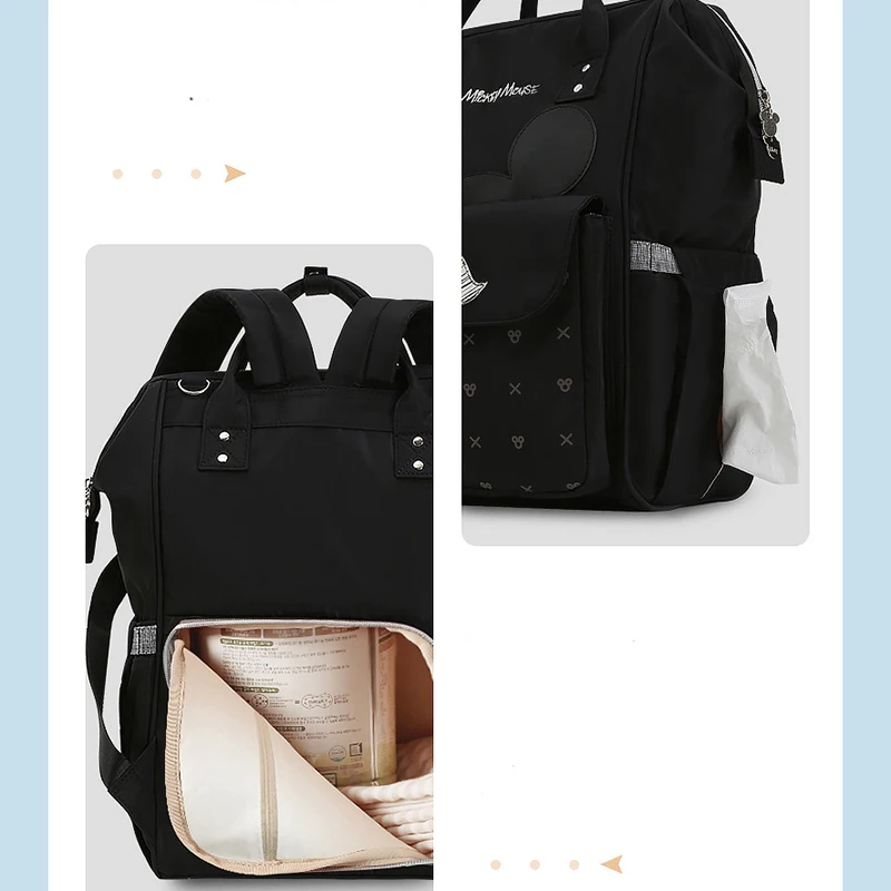 

Disney Baby Backpack Diaper Bag USB Waterproof Baby Bag For Mommy Maternity Nappy Bag Black Luxury Large Capacity For Travel New