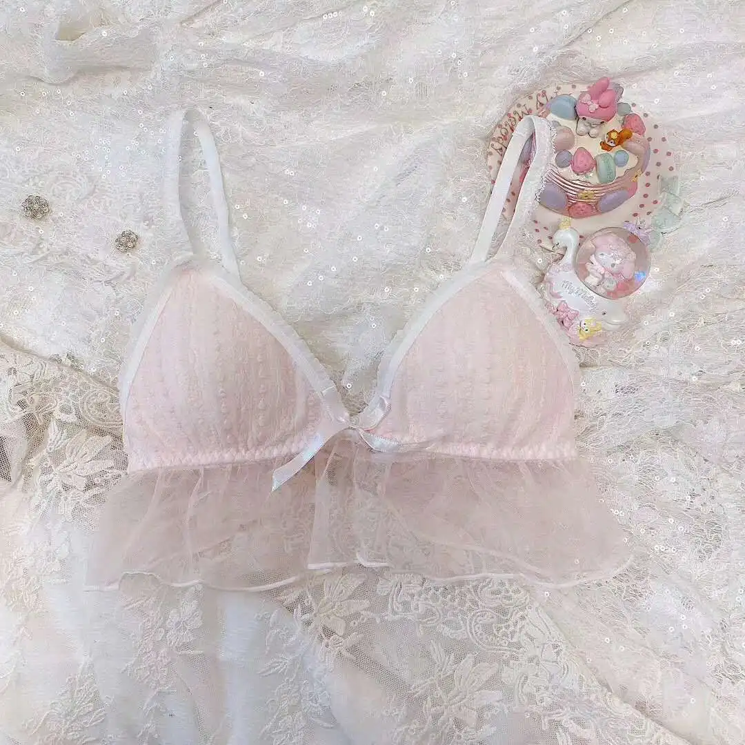 

Japanese Sexy Young Girls Sweet Romantic Underwear Women Set Lace Wire Free Transparent Bra Panty Lolita Set Lounge Lingerie Hot