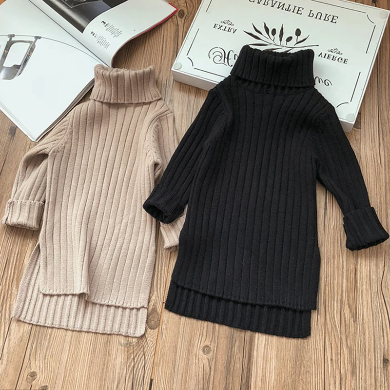 

Menoea Toddler Girl Spring Dress 2020 Winter Sweater Clothes Solid Color Baby Girls Turtleneck Clothes 2-7Y little girls dresses