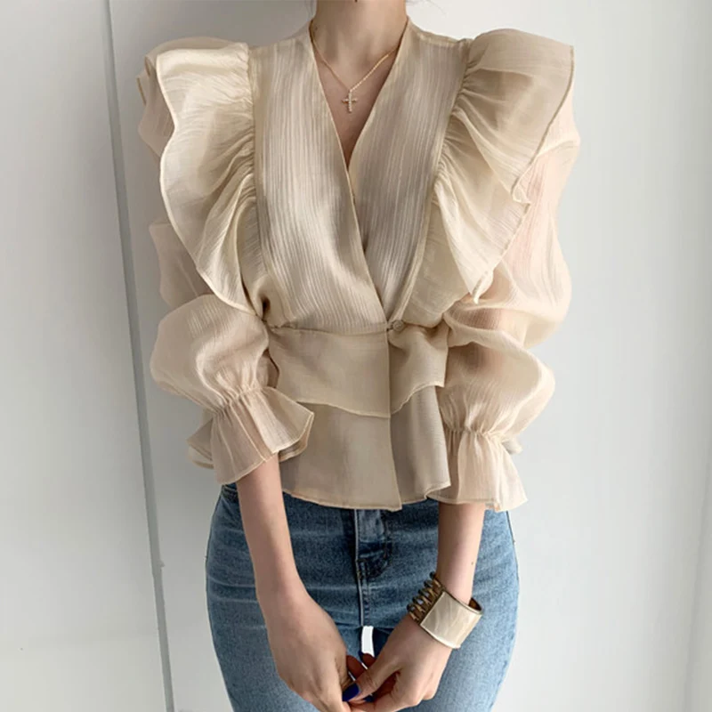 Летнее платье на шнуровке с v образным вырезом женские блузы длинным рукавом