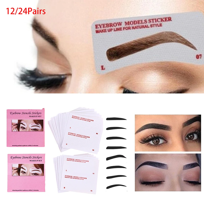 

12/24Pairs Disposable Nonwoven Eyebrow Stencil Stickers Grooming Shaper Template makeup Non-Woven Cloth Beauty Makeup Tools