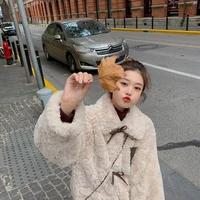 imitation rabbit plush fur winter 2021 thick loose korean bowknot buttons bow short lamb furry jacket female kawaii high street