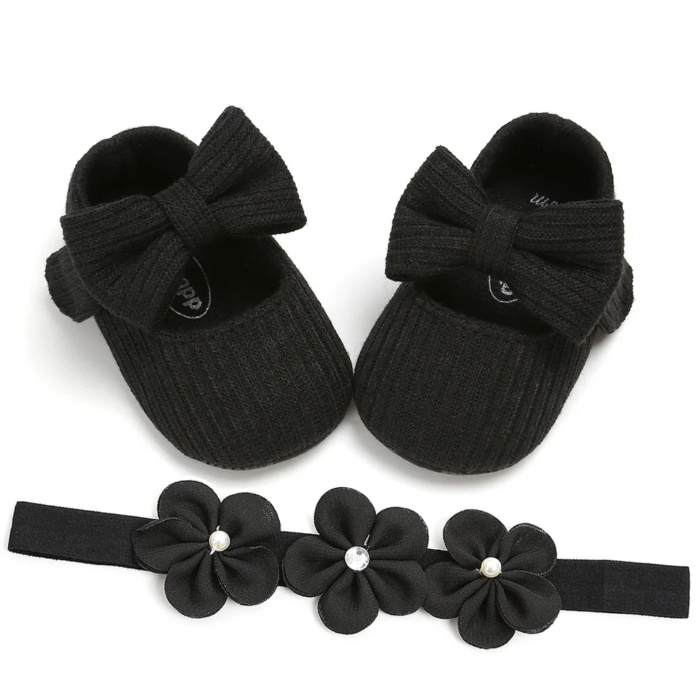 Emmababy модные милые комплекты одежды из 2 предметов; для детей; детская обувь; детские для девочек, обувь для младенцев Детские Мягкая подошва, с бантом для детей, начинающих ходить Туфли под платье+ повязка на голову