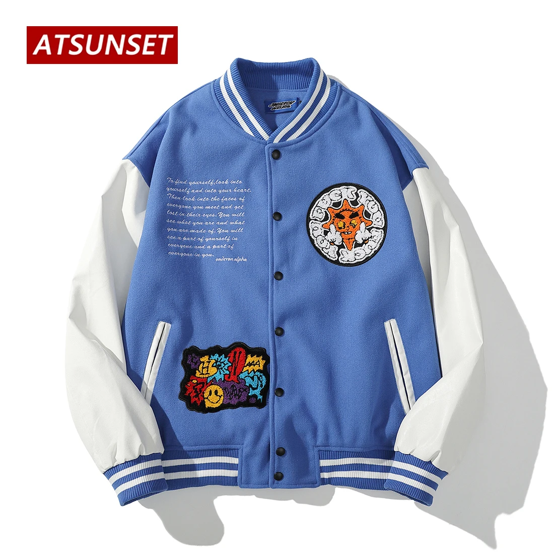 ATSUNSET Cartoon Boy Hip Hop Baseball Jacket Harajuku Retro Varsity Jacket Fashion Casual Cotton Coat Streetwear Tops