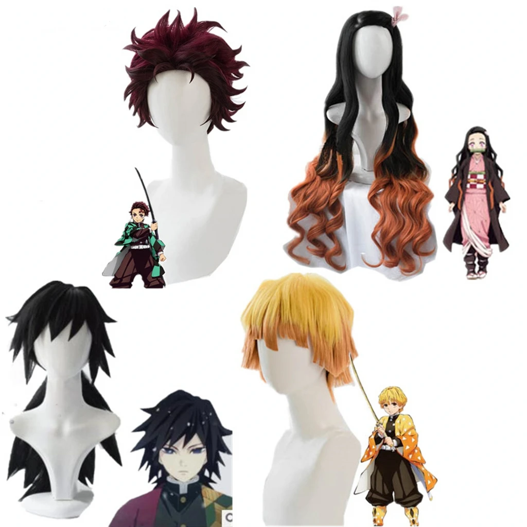 Demon Slayer kimetsu no yaiba Nezuko Tanjirou Agatsuma Zenitsu Tomioka Giyuu Inosuke Косплей парики|Костюмы аниме| |