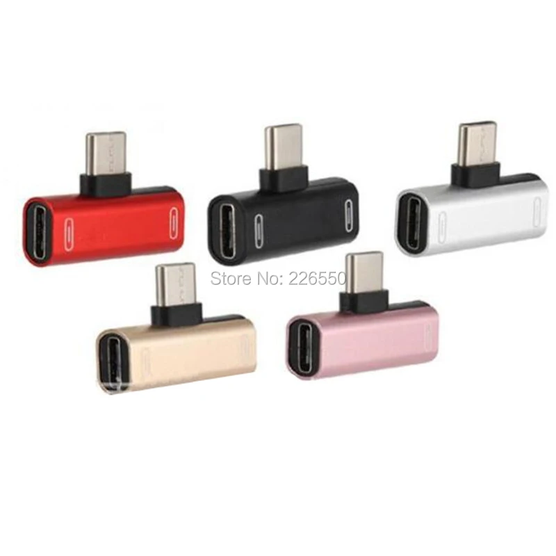 

50pcs/lot 2 in 1 Dual Type C to USB-C Headphone Audio Charger Adapter Splitter Converter