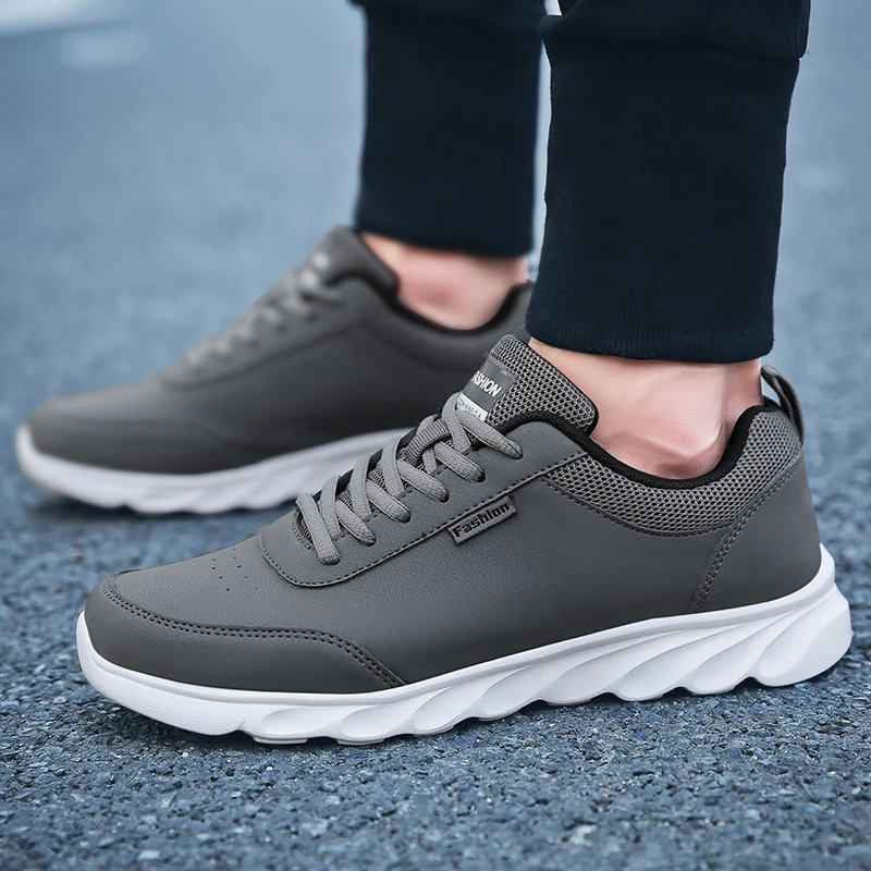 

Fashion Men Sneakers Leather Casual Shoes Lac-up Mens Trainers Lightweight Vulcanize Shoes Walking Sneakers Zapatillas Hombre