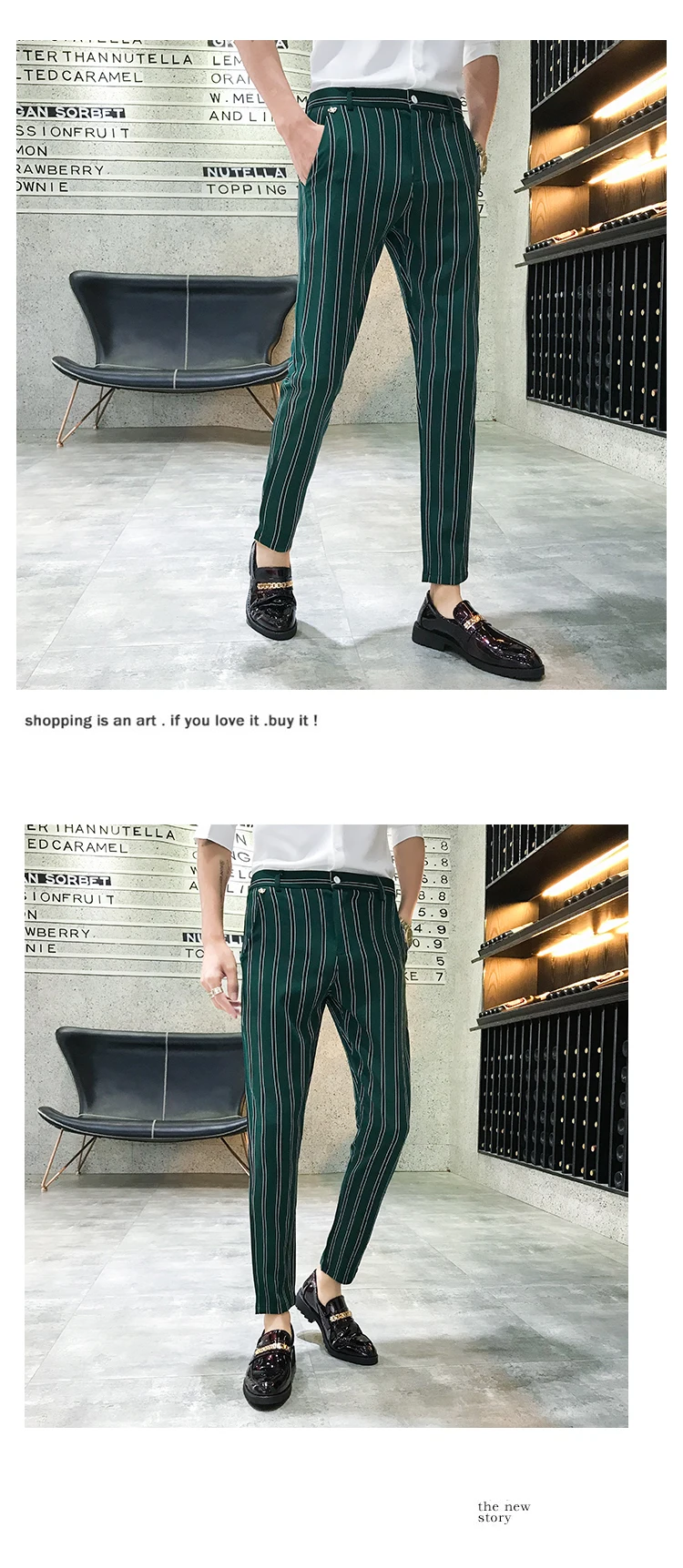 Autumn Stripe Men Dress Pants Black Green Mens Pants Fashions Streetwear Men Skinny Fit Men Trousers Pantalones Hombre