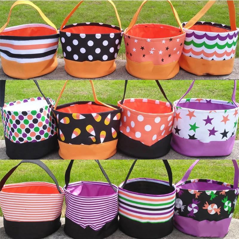 

Wholesale Halloween Bucket Canvas Tote Bag Party Ornament Storage Basket With Handle Kids Present Handbag Trick or Treat Gift