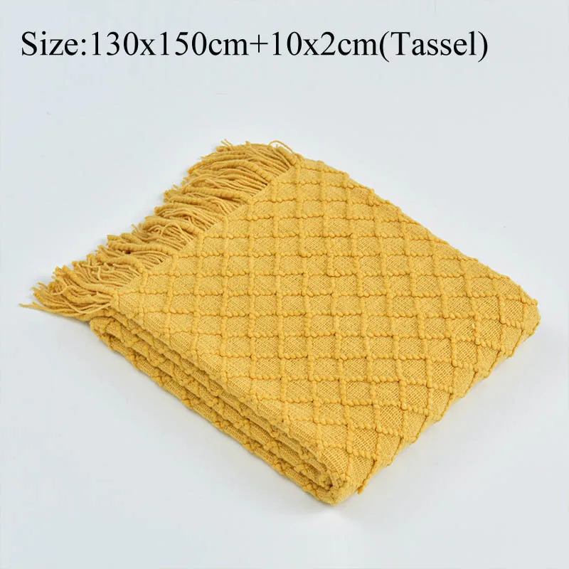 yellow B Однотонное одеяло с кисточками, покрывало для дивана, белое, серое, желтое летнее одеяло покрывало на кровать для дома, отеля, четыре сезона - Цвет: yellow B