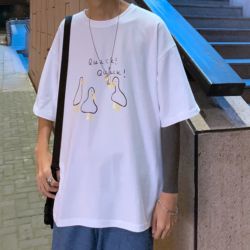 Повседневная белая мужская футболка в стиле Харадзюку длинная свободная