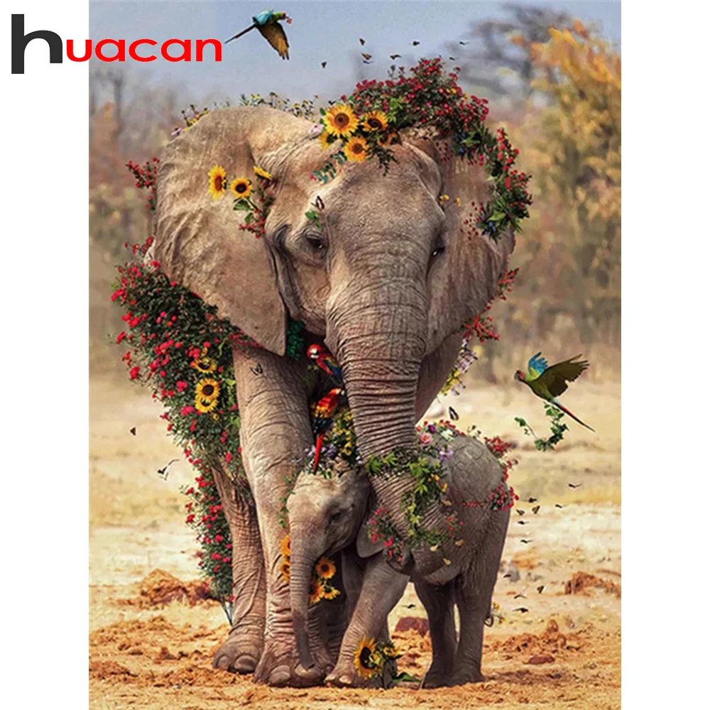 

Huacan 5D DIY Diamond Painting Elephant Needlework Diamond Embroidery Mosaic Animal Picture Of Rhinestones