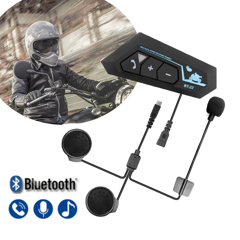 

Motorcycle Bluetooth 5.0 Helmet Intercom Wireless Hands-Free Telephone Call Kit Stereo Anti-Interference Interphone Music Player